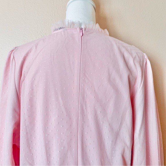 Simplee Plus Pink & Green Embroidered Floral Tulle Mesh Swiss Dot Print Dress. - Picture 6 of 10